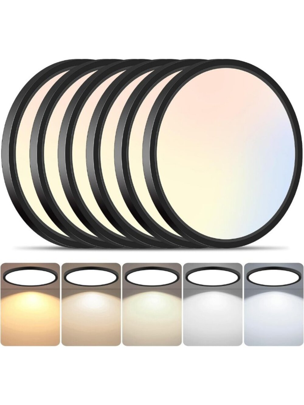 Dimmable 12" LED Flush Mount Ceiling Light Fixture - 5 Color Temperature Options